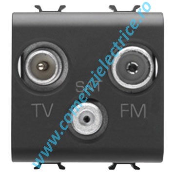 PRIZA TV-FM-SAT GEWISS CHORUS, 2 MODULE, NEGRU
