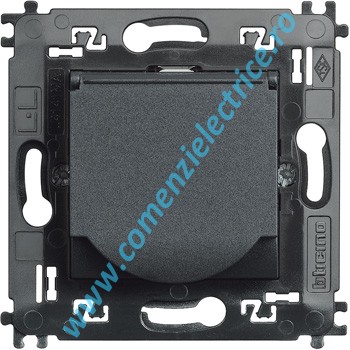 PRIZA MONOBLOC CU CAPAC STANDARD GERMAN 2P+T BORNE AUTOMATE 2 MODULE 16A ANTRACIT LIVING LIGHT BTICINO