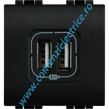 INCARCATOR DUBLU USB 5V 2 MODULE ANTRACIT LIVING LIGHT BTICINO