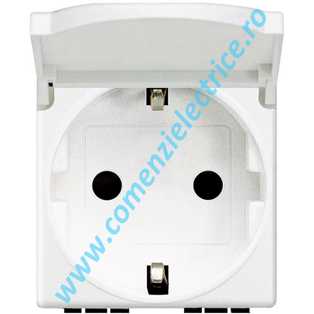 PRIZA CU CAPAC STANDARD GERMAN 2P+T 2 MODULE 16A ALB LIVING LIGHT BTICINO