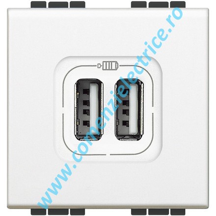 INCARCATOR DUBLU USB 5V 2 MODULE ALB LIVING LIGHT BTICINO