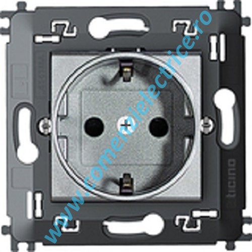 PRIZA MONOBLOC STANDARD GERMAN 2P+T BORNE AUTOMATE 2 MODULE 16A ALUMINIU LIVING LIGHT BTICINO
