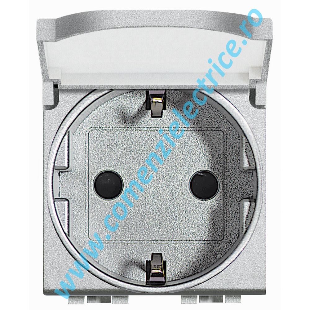 PRIZA CU CAPAC STANDARD GERMAN 2P+T 2 MODULE 16A ALUMINIU LIVING LIGHT BTICINO