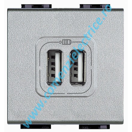 INCARCATOR DUBLU USB 5V 2 MODULE ALUMINIU LIVING LIGHT BTICINO